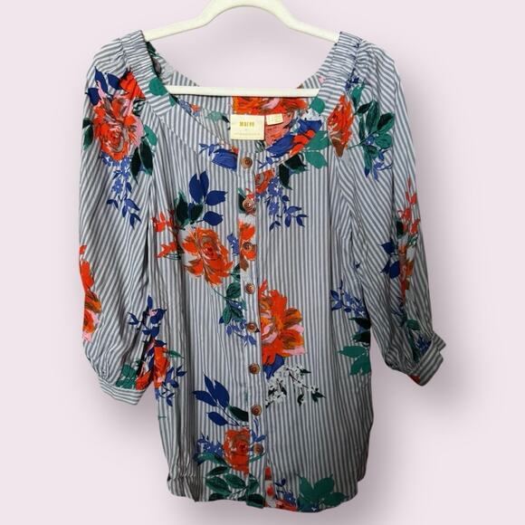 Anthropologie Maeve “Lilorne” Floral Print Tie Button Blouse - Picture 3 of 7